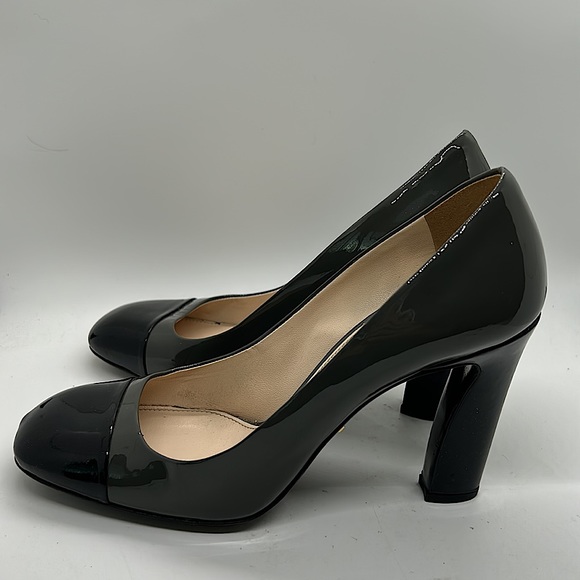Prada Authenticated Black/Dark Gray Leather High Heels Shoes *Sz 37.5/US Sz 7.5* - Picture 5 of 11